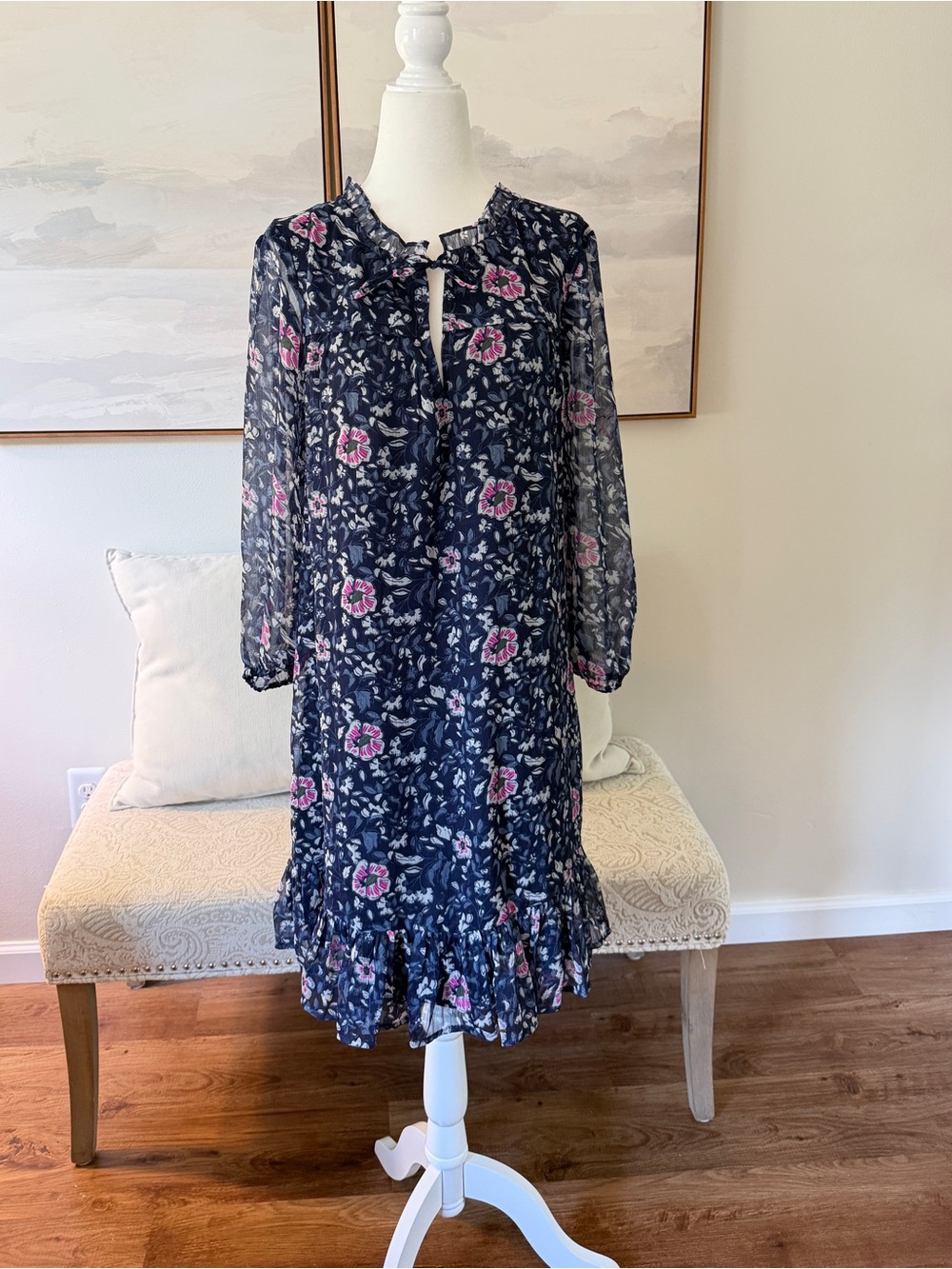 Vineyard Vines Long Sleeve Navy Blue Floral Dress Size Small